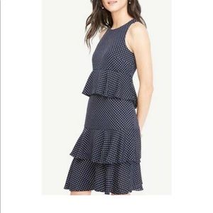 Ann Taylor Navy White Polka Dot Ruffle Sleeveless Dress // Sz 2P